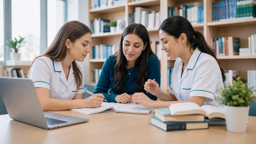 Studenți în bibliotecă